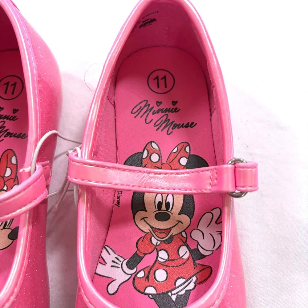 Disney Minnie Mouse Toddler Girls Pink Glitter Ballet Flat Shoes Size 11 NWT